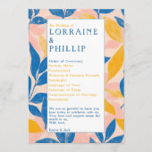 Farbenfrohe moderne botanisch-blau-gelbe Hochzeit Programm (Vorderseite)