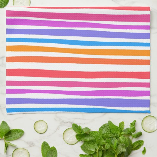 Farbenfrohe moderne, einfache Streifen Regenbogenm Geschirrtuch (Gefaltet)