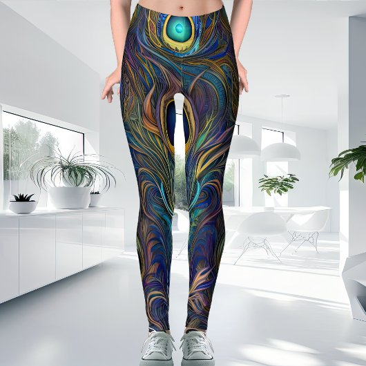 Farbenfrohe moderne Einrichtung Einzigartiges Pfau Leggings
