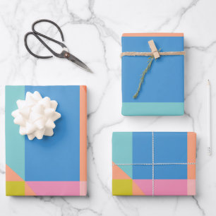 Farbenfrohe, moderne Formen in Bright Blue und Ora Geschenkpapier Set