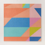 Farbenfrohe, moderne Formen in Bright Blue und Ora Puzzle<br><div class="desc">Farbenfrohe Formen Orange Pink Blau Geometrisches Muster</div>