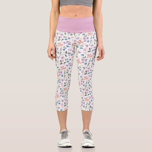 Farbenfrohe moderne Frühlingsstipps Wildblumen Pin Capri Leggings (Vorderseite)