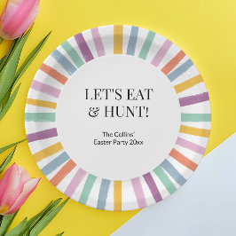 Farbenfrohe, moderne gestreifte Kinder Ostereier P Pappteller