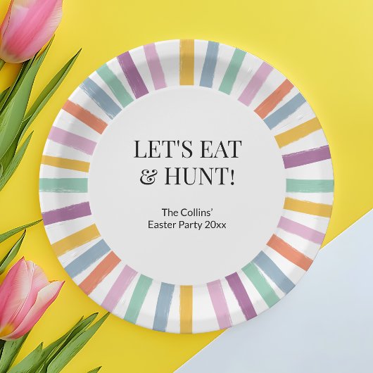 Farbenfrohe, moderne gestreifte Kinder Ostereier P Pappteller