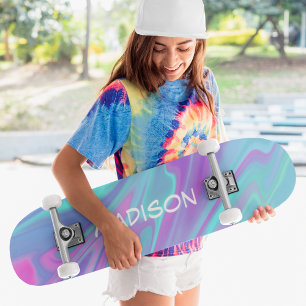 Farbenfrohe moderne girly blaue rosa Flüssig-Marmo Skateboard