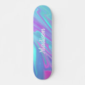 Farbenfrohe moderne Girly Blue Pink Liquid Marmor Skateboard (Vorne)