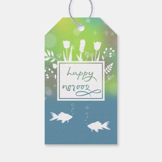 Farbenfrohe moderne, glückliche Noroz-Briefe Fisch Geschenkanhänger (Rückseite)