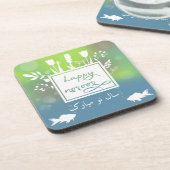 Farbenfrohe moderne, glückliche Noroz-Briefe Fisch Getränkeuntersetzer (Linke Seite)