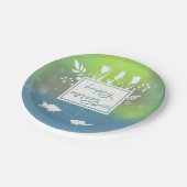 Farbenfrohe moderne, glückliche Noroz-Briefe Fisch Pappteller (Schrägansicht)