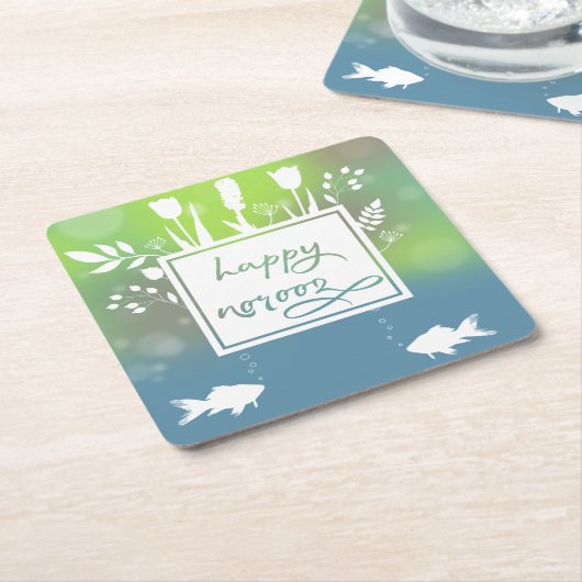 Farbenfrohe moderne, glückliche Noroz-Briefe Fisch Rechteckiger Pappuntersetzer (angewinkelt)