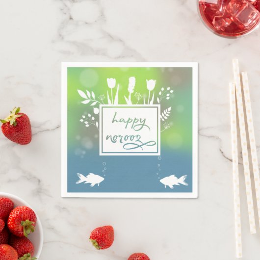 Farbenfrohe moderne, glückliche Noroz-Briefe Fisch Serviette (Beispiel)