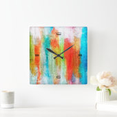 Farbenfrohe, moderne Holzkörnerkleidung #10 Quadratische Wanduhr (Zuhause)