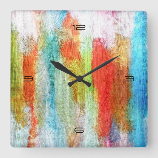 Farbenfrohe, moderne Holzkörnerkleidung #10 Quadratische Wanduhr (Vorderseite)