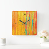 Farbenfrohe, moderne Holzkörnerkleidung #5 Quadratische Wanduhr (Zuhause)