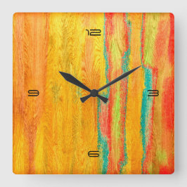 Farbenfrohe, moderne Holzkörnerkleidung #5 Quadratische Wanduhr