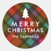 Farbenfrohe, moderne Karierte Weihnachtsbaumbezeic Runder Aufkleber (Vorderseite)