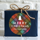 Farbenfrohe, moderne Karierte Weihnachtsbaumbezeic Runder Aufkleber