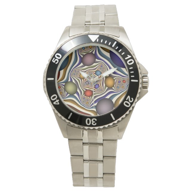Farbenfrohe moderne Kunst des Abstrakten Fraktals Armbanduhr (Vorderseite)