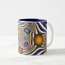 Farbenfrohe moderne Kunst des Abstrakten Fraktals Zweifarbige Tasse