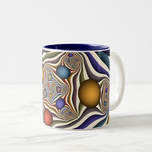 Farbenfrohe moderne Kunst des Abstrakten Fraktals Zweifarbige Tasse (VorderseiteRechts)