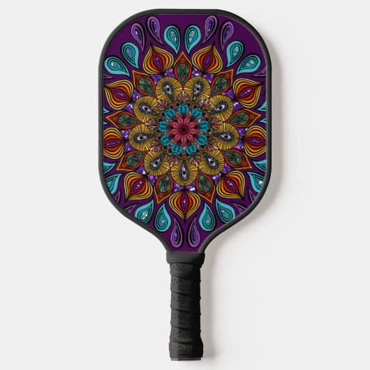 Farbenfrohe Moderne Mandala Trippy Psychedelic Hip Pickleball Schläger (Vorderseite)