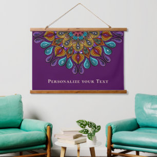 Farbenfrohe Moderne Mandala Trippy Psychedelic Hip Wandteppich Mit Holzrahmen