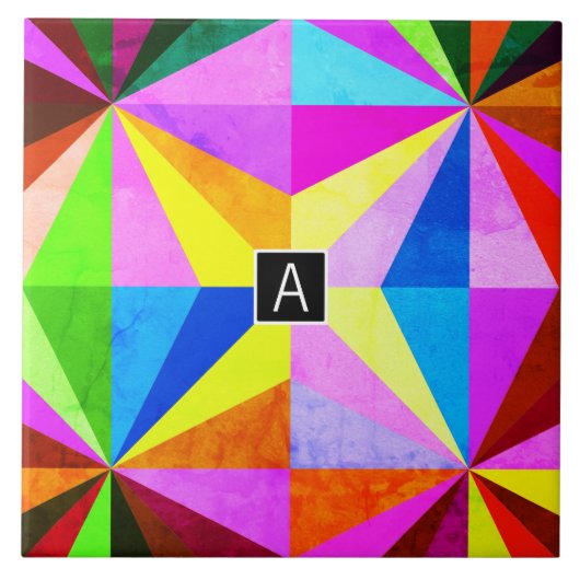 Farbenfrohe moderne mehrfarbige geometrische Geome Fliese (Vorderseite)