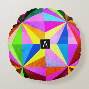 Farbenfrohe moderne mehrfarbige geometrische Geome Rundes Kissen