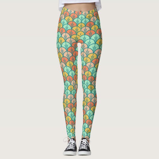 Farbenfrohe moderne moderne geometrische Fischskal Leggings (Vorderseite)