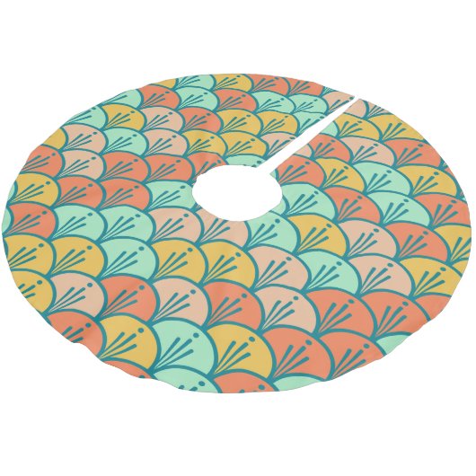 Farbenfrohe moderne moderne geometrische Fischskal Polyester Weihnachtsbaumdecke (Schrägansicht)