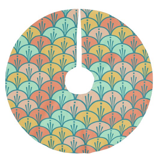 Farbenfrohe moderne moderne geometrische Fischskal Polyester Weihnachtsbaumdecke (Vorderseite)