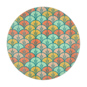 Farbenfrohe moderne moderne geometrische Fischskal Schneidebrett