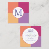 Farbenfrohe, moderne Monogramm Quadratische Visitenkarte (Vorne/Hinten)