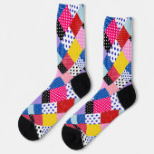 Farbenfrohe moderne Mosaik-Dots-Muster Socken (Linkes Detail)