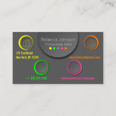 Farbenfrohe moderne Neon Polka Punkte auf Anthrazi Visitenkarte (Rückseite)