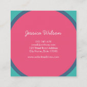 Farbenfrohe, moderne Overlap Circles Aquamarin Pin Quadratische Visitenkarte (Rückseite)