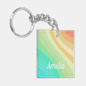 Farbenfrohe moderne Pastelwellen Muster Personalis Schlüsselanhänger (Vorderseite links)