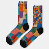 Farbenfrohe moderne Patchworkarbeit Socken (Linkes Detail)