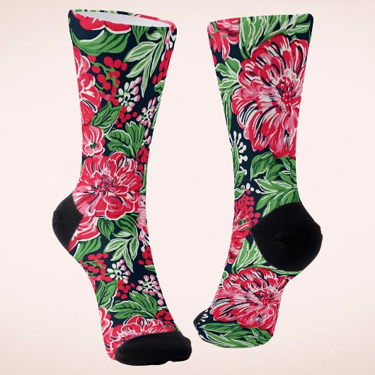 Farbenfrohe, moderne, preppy Winter Blume Weihnach Socken