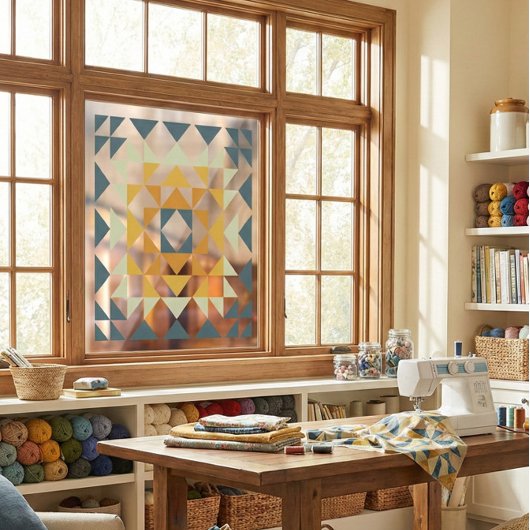 Farbenfrohe moderne Quilblock Geometric Erdnähe Aq Fensteraufkleber