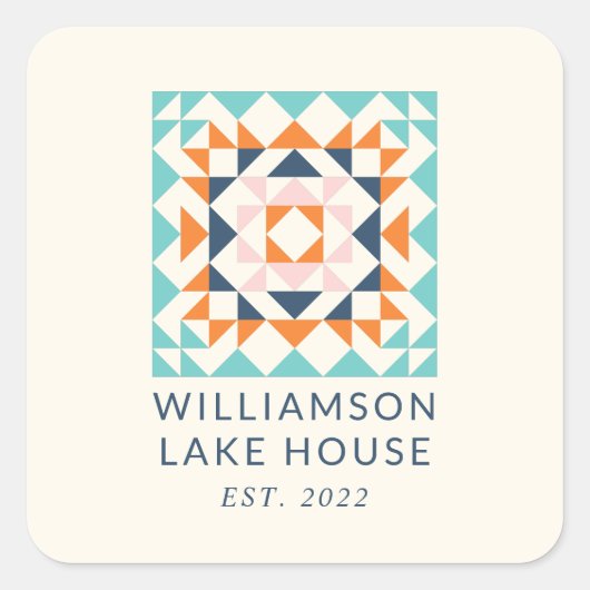 Farbenfrohe, moderne Quilblock Geometrie Quadratischer Aufkleber (Vorderseite)