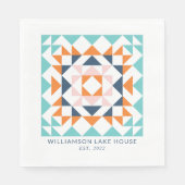 Farbenfrohe, moderne Quilblock Geometrie Serviette (Vorderseite)