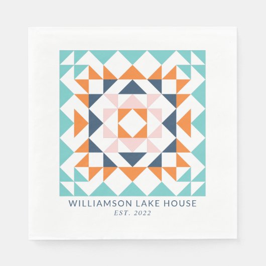 Farbenfrohe, moderne Quilblock Geometrie Serviette (Vorderseite)