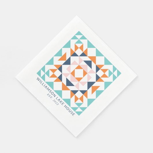 Farbenfrohe, moderne Quilblock Geometrie Serviette (Ecke)