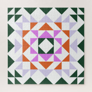 Farbenfrohe moderne Quilblock Geometrisch Grün Lil Puzzle