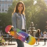 Farbenfrohe moderne Regenbogen-Gefärbte Krawatte S Skateboard<br><div class="desc">Die farbenfrohe moderne Rainbow Gefärbte Krawatte Swirl Individuelle Name Skateboard zeichnet sich durch ihren personalisierten Namen in der modernen Typografie auf einem niederbogenfarbenen gefärbte Krawatte wirbelnd Hintergrund aus. Personalisieren Sie diese, indem Sie den Text in dem dafür vorgesehenen Textfeld bearbeiten. Geben Sie Ihrem Lieblingskateboarder zu Weihnachten, Geburtstag oder Ihrer BESTE...</div>
