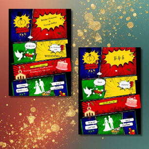 farbenfrohe, moderne Retro-Comic-Hochzeitsgeschich