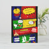 farbenfrohe, moderne Retro-Comic-Hochzeitsgeschich Einladung (Stehend Vorderseite)