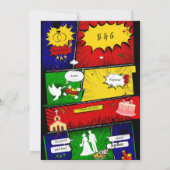 farbenfrohe, moderne Retro-Comic-Hochzeitsgeschich Einladung (Rückseite)