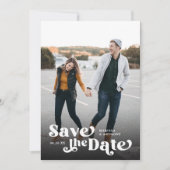Farbenfrohe, moderne Retro Vollschwarzes Foto Over Save The Date (Vorderseite)